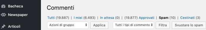 eliminare commenti spam