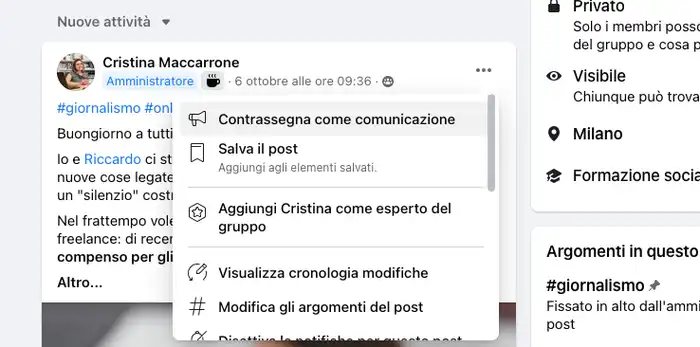 Come far salire in alto un post in un gruppo Facebook