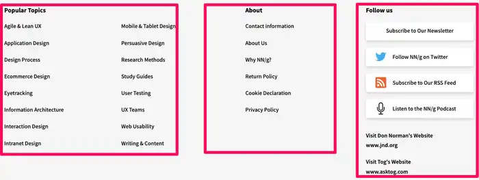 Voci menu, nell'header e nel footer: esempi di microtesti.