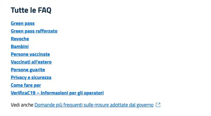 Esempio di FAQ sul sito del Governo Italiano.