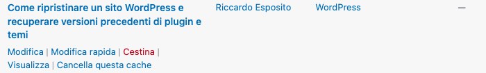 Elimina definitivamente la pagina web da wordpress cliccando su cestina