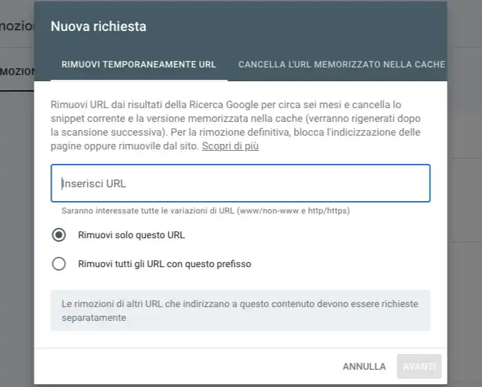 Rimuovere URL velocemente