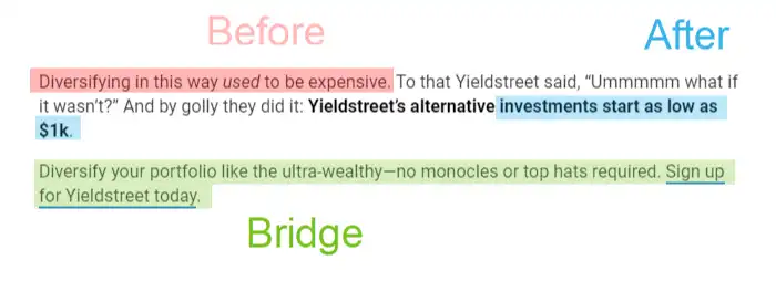 BAB: before, after, bridge