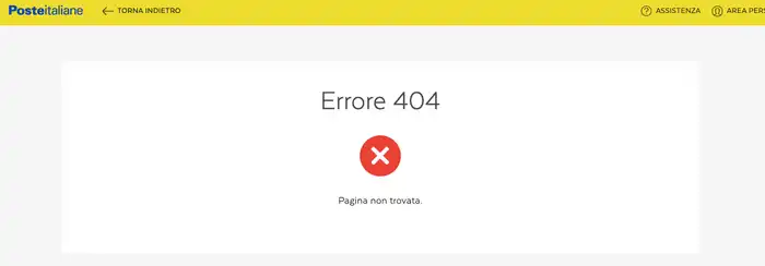 esempio di pagina 404 delle poste italiane