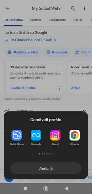 Procedura per condividere link da mobile